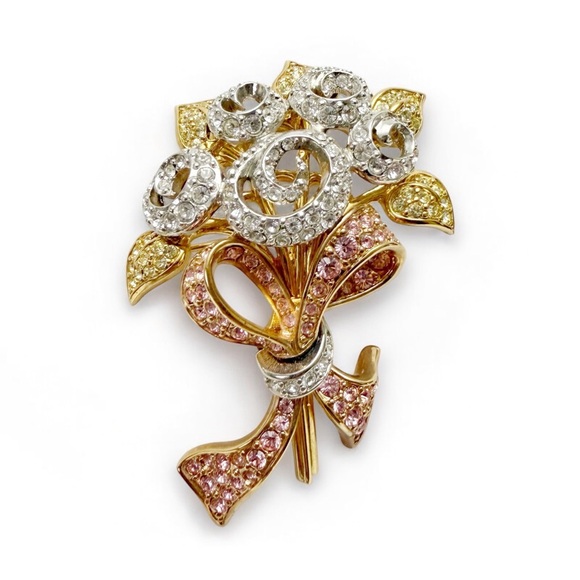 Vintage Swarovski Floral Bouquet Pink Ribbon Breast Cancer